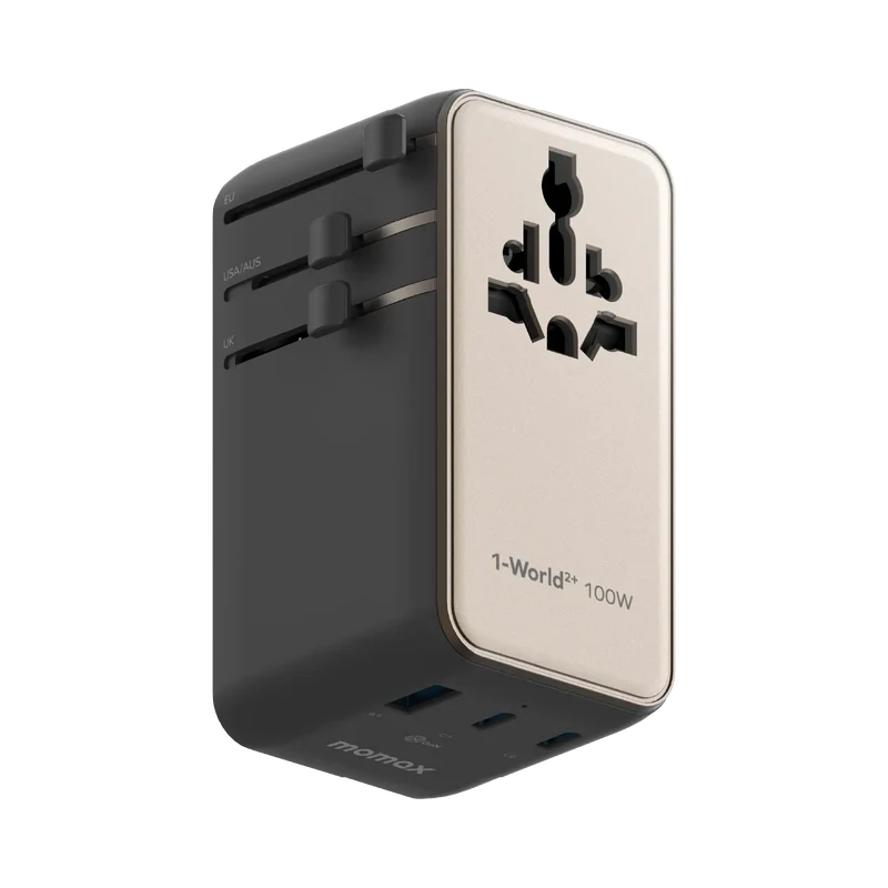Momax UA25 1-World2+ 100W 4-Port Dual AC Travel Adapter w/ Built-in Retractable Cable
