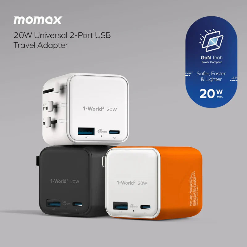 Momax UA29 1-World² 20W Universal 2-Port USB Travel Adapter