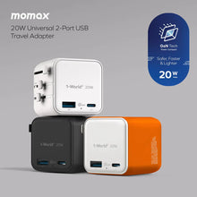 Load image into Gallery viewer, Momax UA29 1-World² 20W Universal 2-Port USB Travel Adapter
