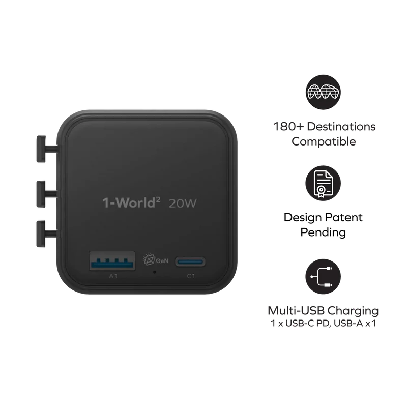 Momax UA29 1-World² 20W Universal 2-Port USB Travel Adapter