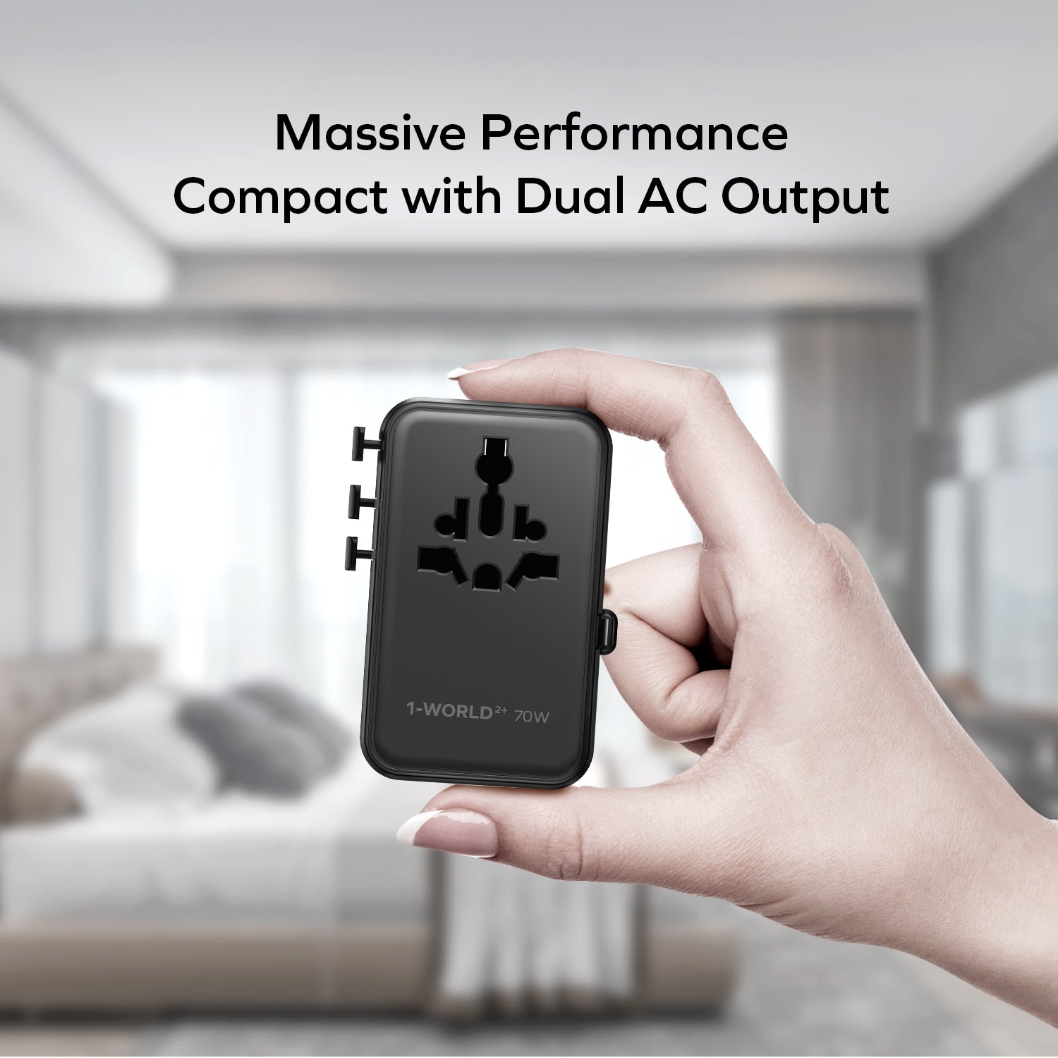 Momax UA30 1-World2+ 70W 3-Port Dual AC Travel Adaptor with Built-in retractable Cable