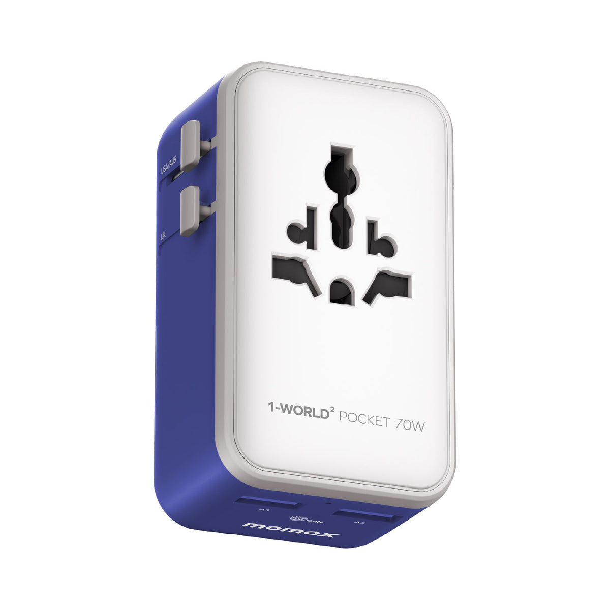 Momax UA36 1-World² Pocket 70W GaN 4-Port Dual AC Travel Adapter