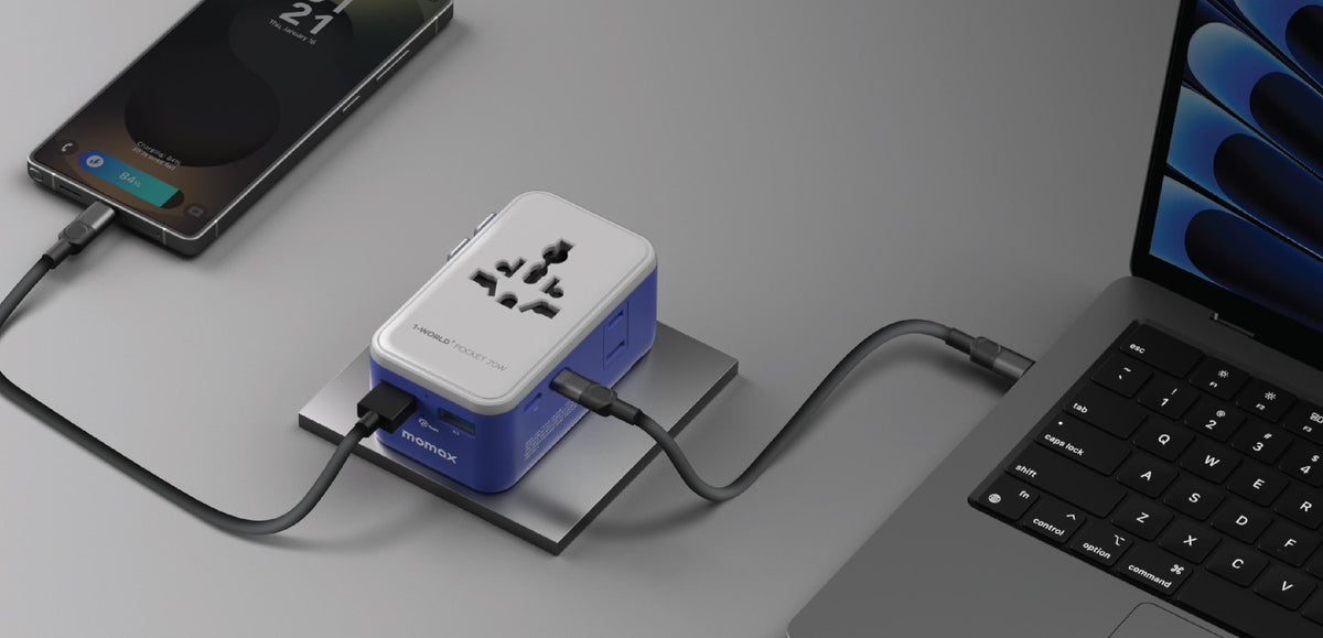 Momax UA36 1-World² Pocket 70W GaN 4-Port Dual AC Travel Adapter