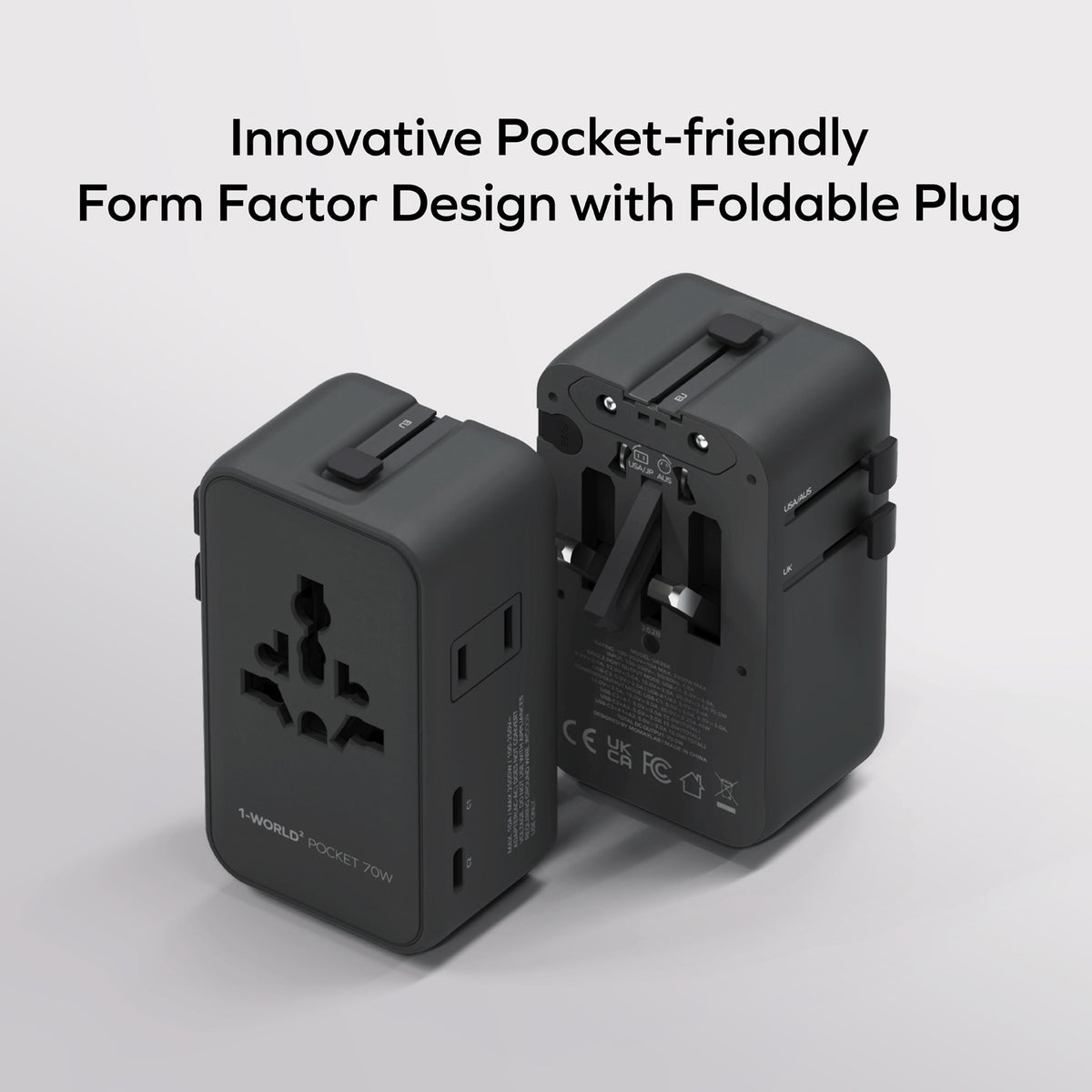 Momax UA36 1-World² Pocket 70W GaN 4-Port Dual AC Travel Adapter