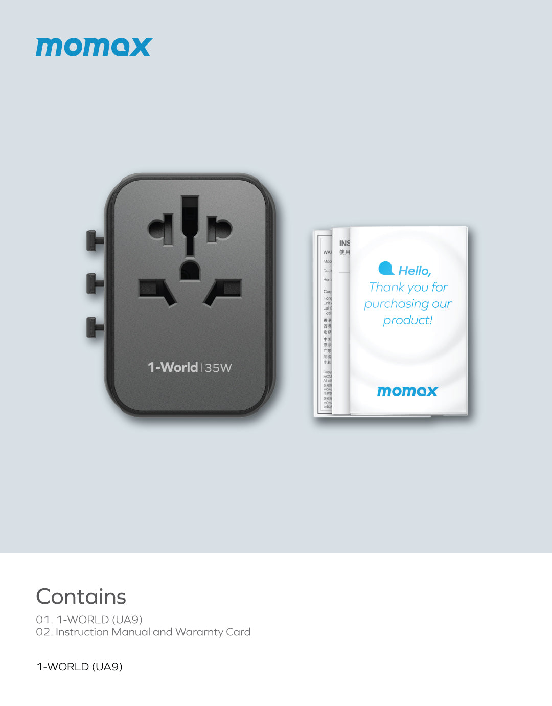 Momax UA9 1-World 35W 5 Ports + AC Travel Adaptor