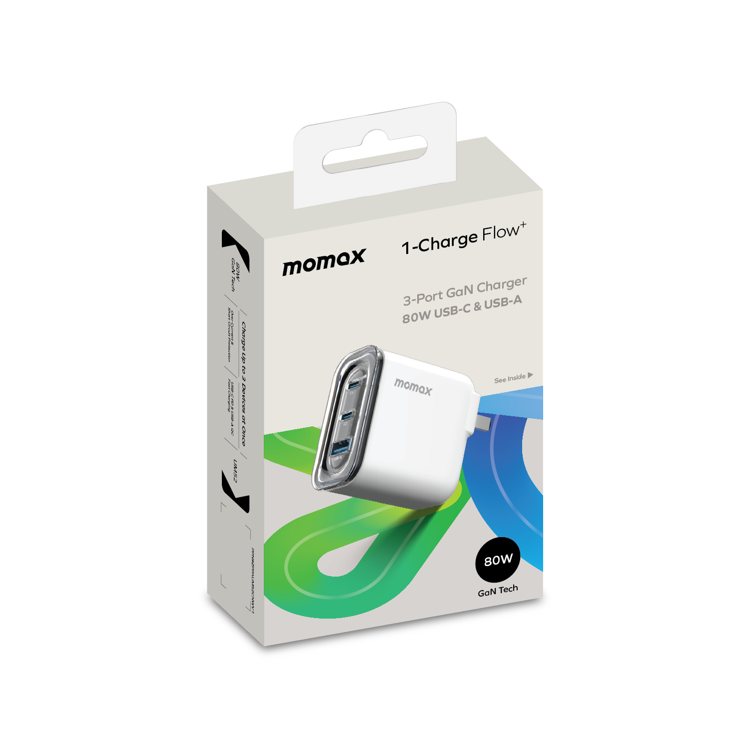 Momax UM52 1-Charge Flow 80W 3-Ports Charger (UK)