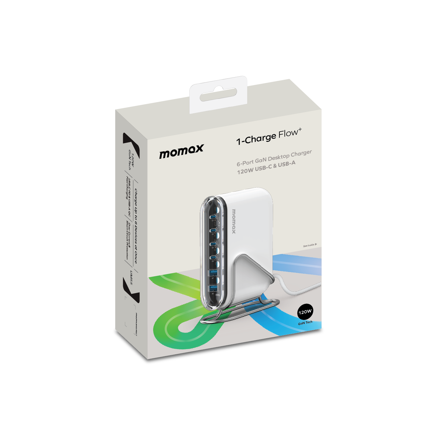 Momax UM55 1-Charge Flow+ 120W 6-Ports Desktop Charger (UK)