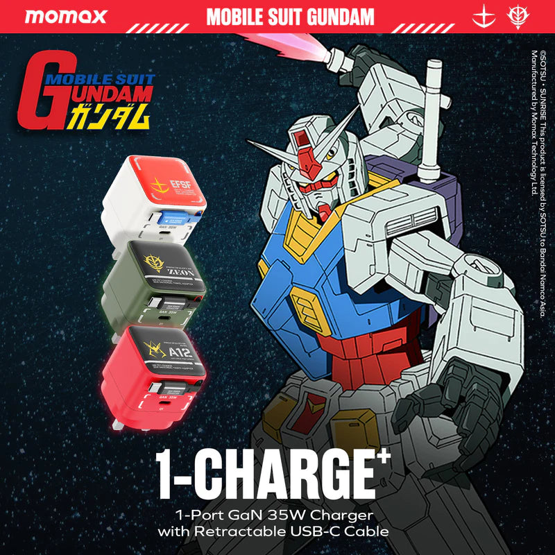 [Mobile Suit Gundam - Limited Edition] Momax UM72 1-Charge+ 35W 1-Port GaN Charger with Retractable USB-C Cable - MS-06F Zaku II