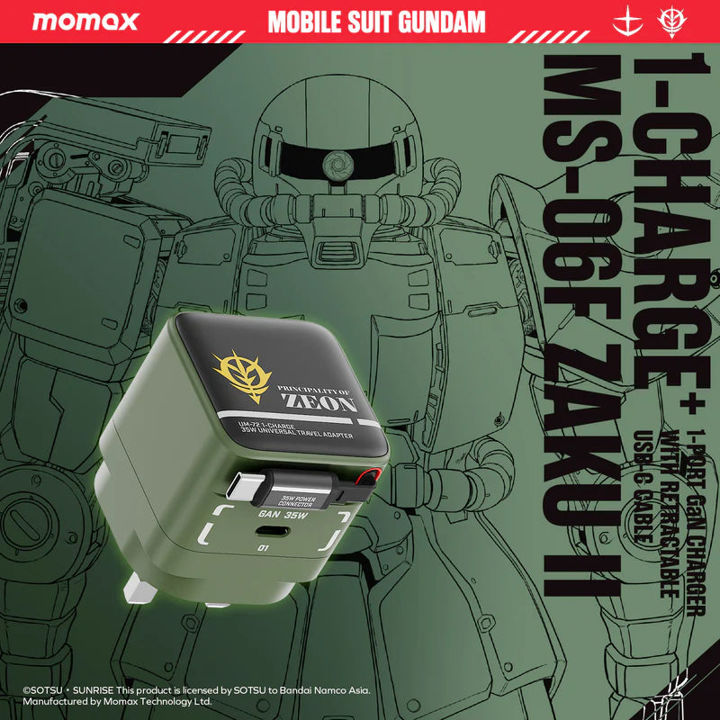 [Mobile Suit Gundam - Limited Edition] Momax UM72 1-Charge+ 35W 1-Port GaN Charger with Retractable USB-C Cable - MS-06F Zaku II