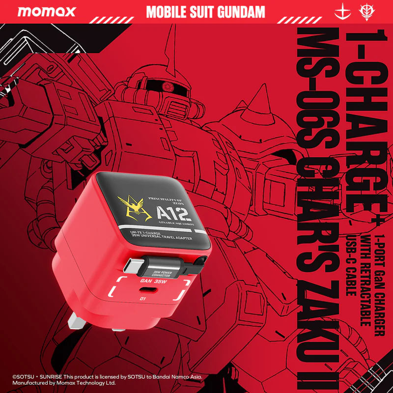 [Mobile Suit Gundam - Limited Edition] Momax UM72 1-Charge+ 35W 1-Port GaN Charger with Retractable USB-C Cable - MS-06S Char's Zaku II