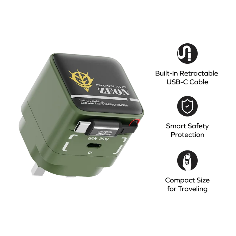 [Mobile Suit Gundam - Limited Edition] Momax UM72 1-Charge+ 35W 1-Port GaN Charger with Retractable USB-C Cable - MS-06F Zaku II