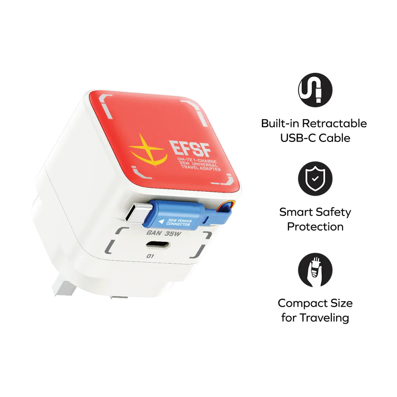 [Mobile Suit Gundam - Limited Edition] Momax UM72 1-Charge+ 35W 1-Port GaN Charger w/ Retractable USB-C Cable - RX-78-2 Gundam