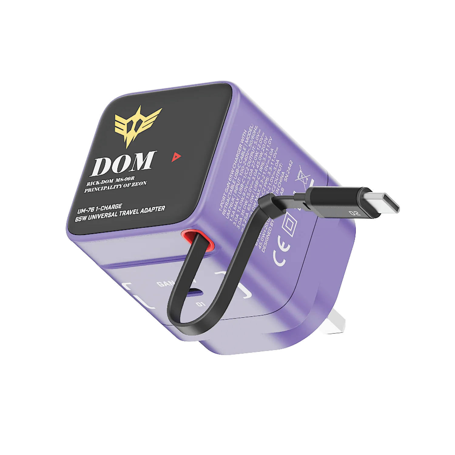 [Mobile Suit Gundam - Limited Edition] Momax UM76 1-Charge+ 65W 1-Port GaN Charger with Retractable USB-C Cable - MS-09R Rick Dom