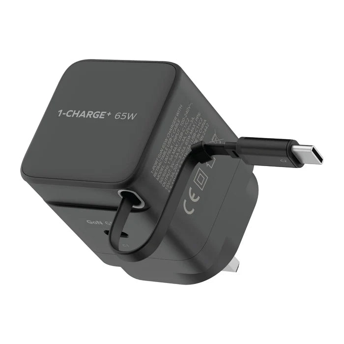 Momax UM76 Compact 65W GaN Charger with Built-in USB-C Cable for Laptop & Mobile Devices