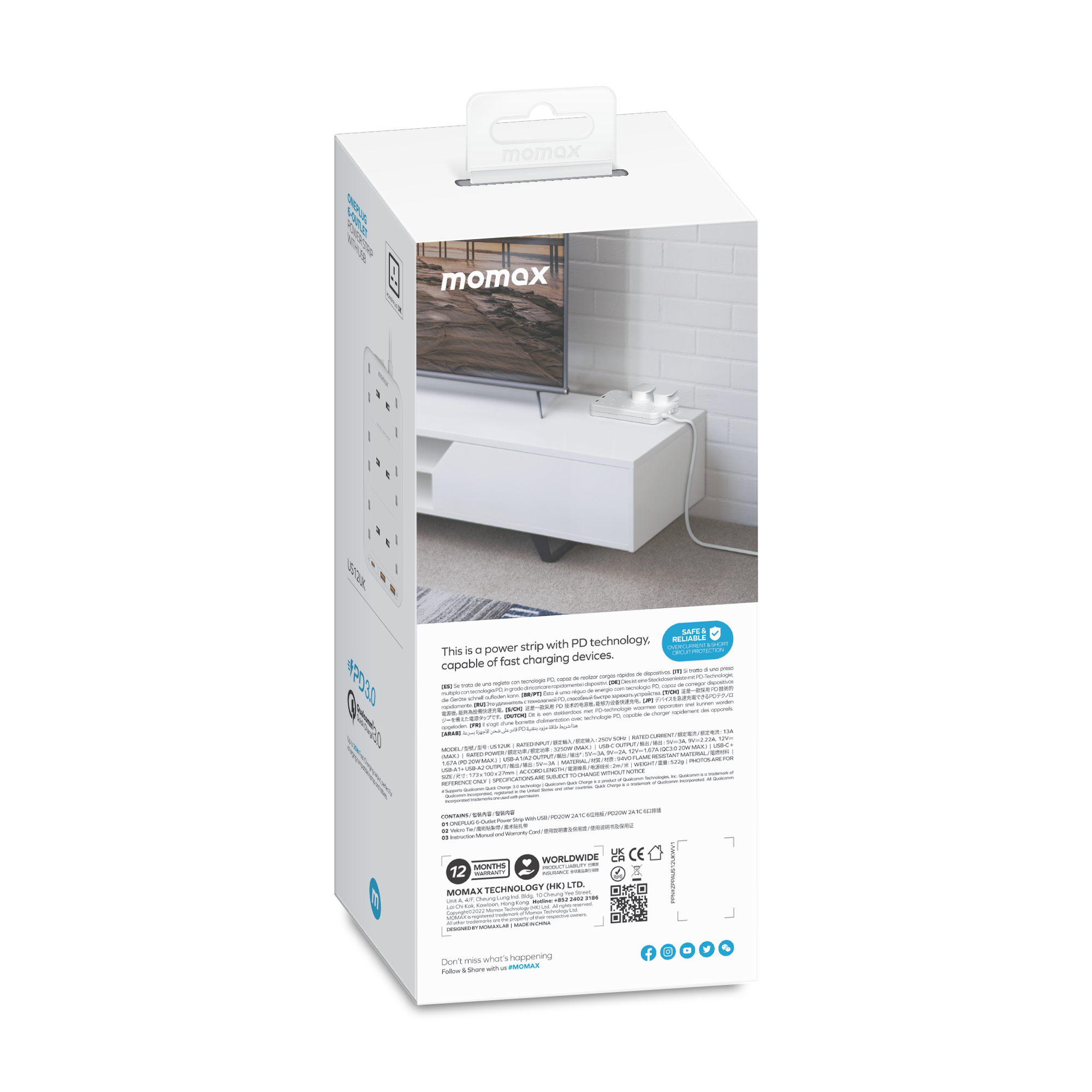 Momax US12 ONEPLUG 6-Outlet Power Strip with USB