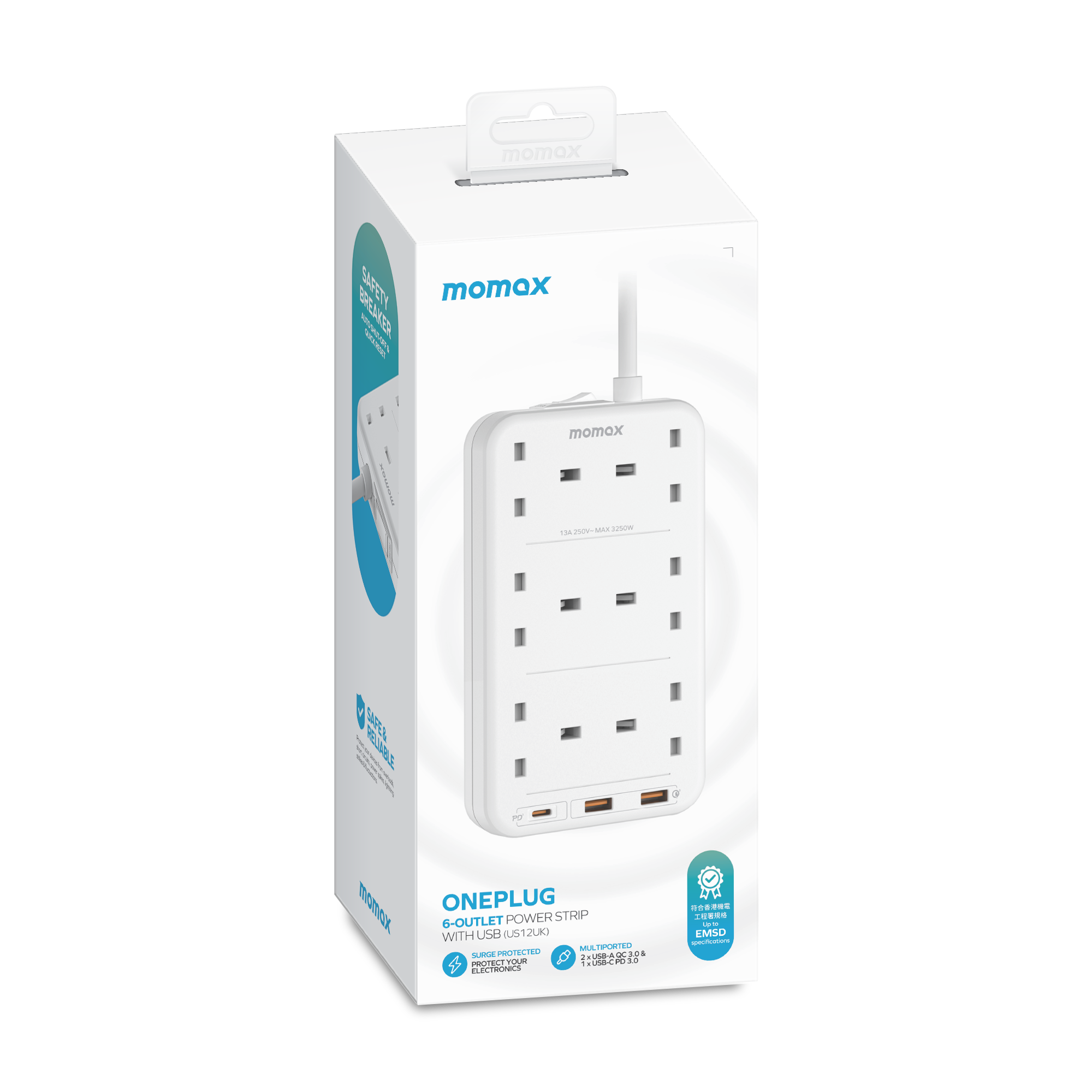 Momax US12 ONEPLUG 6-Outlet Power Strip with USB