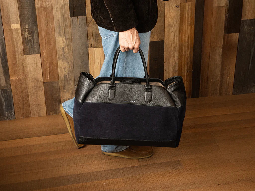 Grams(28) 184 Weekender Tote Bag - Pebbled Suede Black