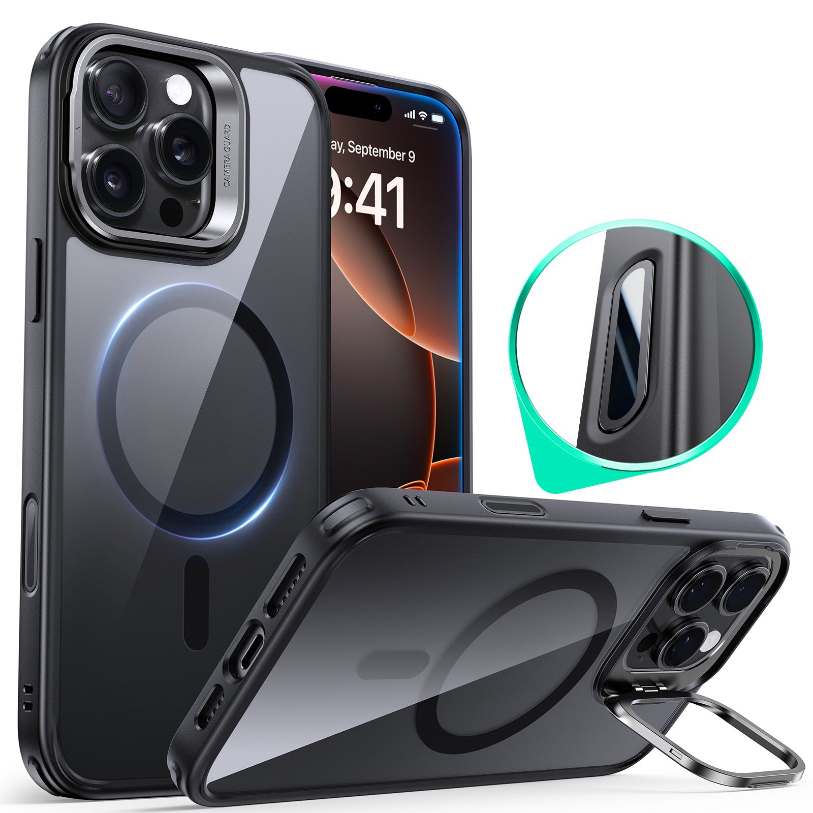 ESR iPhone 16 / 16 Plus / 16 Pro / 16 Pro Max Classic Hybrid Case with Stash Stand (HaloLock & Camera Control)