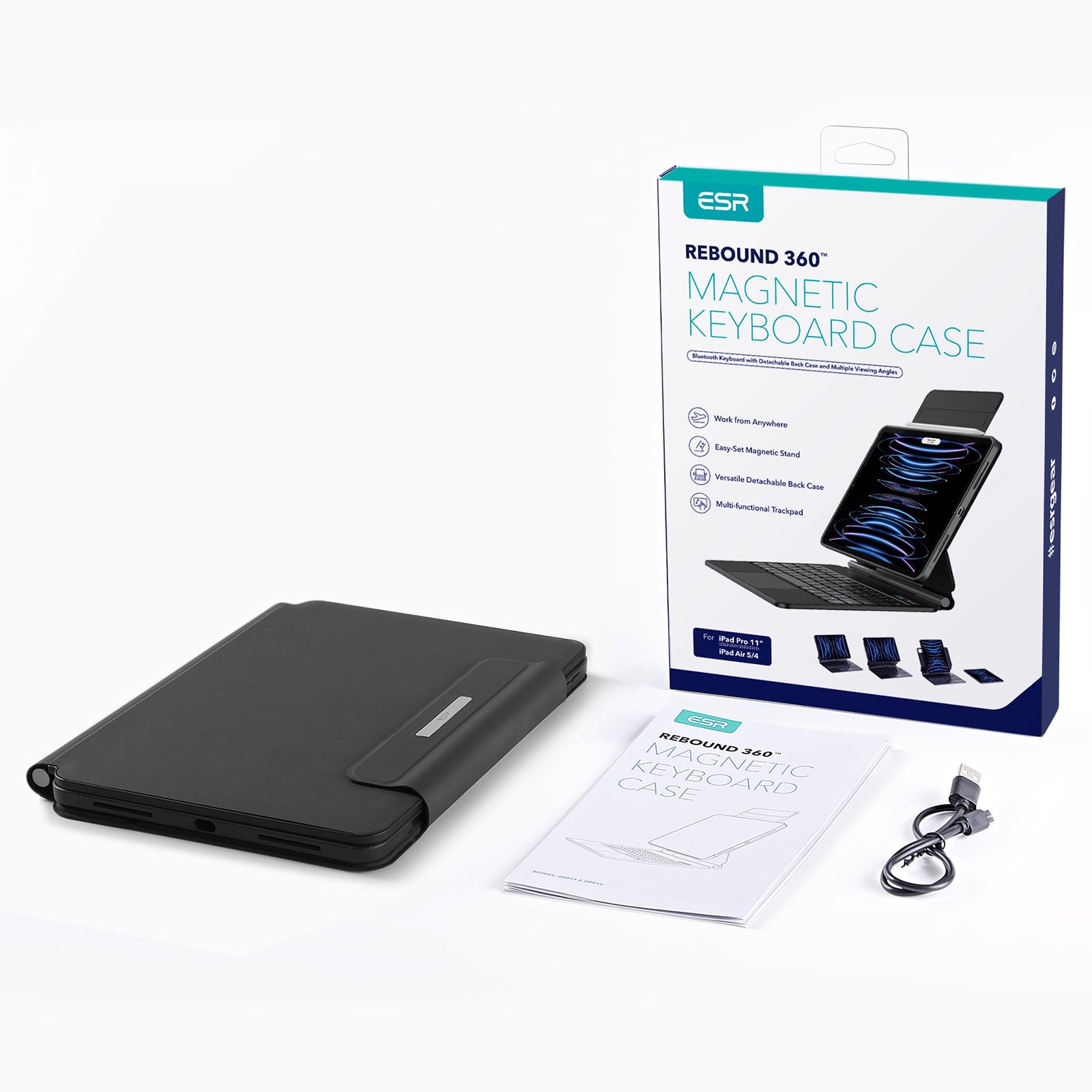 ESR Rebound Magnetic Keyboard Case 360 for iPad Air 11 (2024), iPad Pro 11 and Air 5/4 - US Layout
