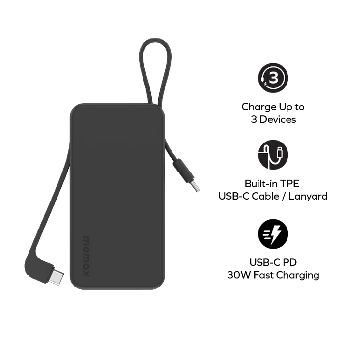 [CCC Certified] Momax IP138 1-Power Vital+ 10000mAh Battery Pack with Dual Built-in Cable