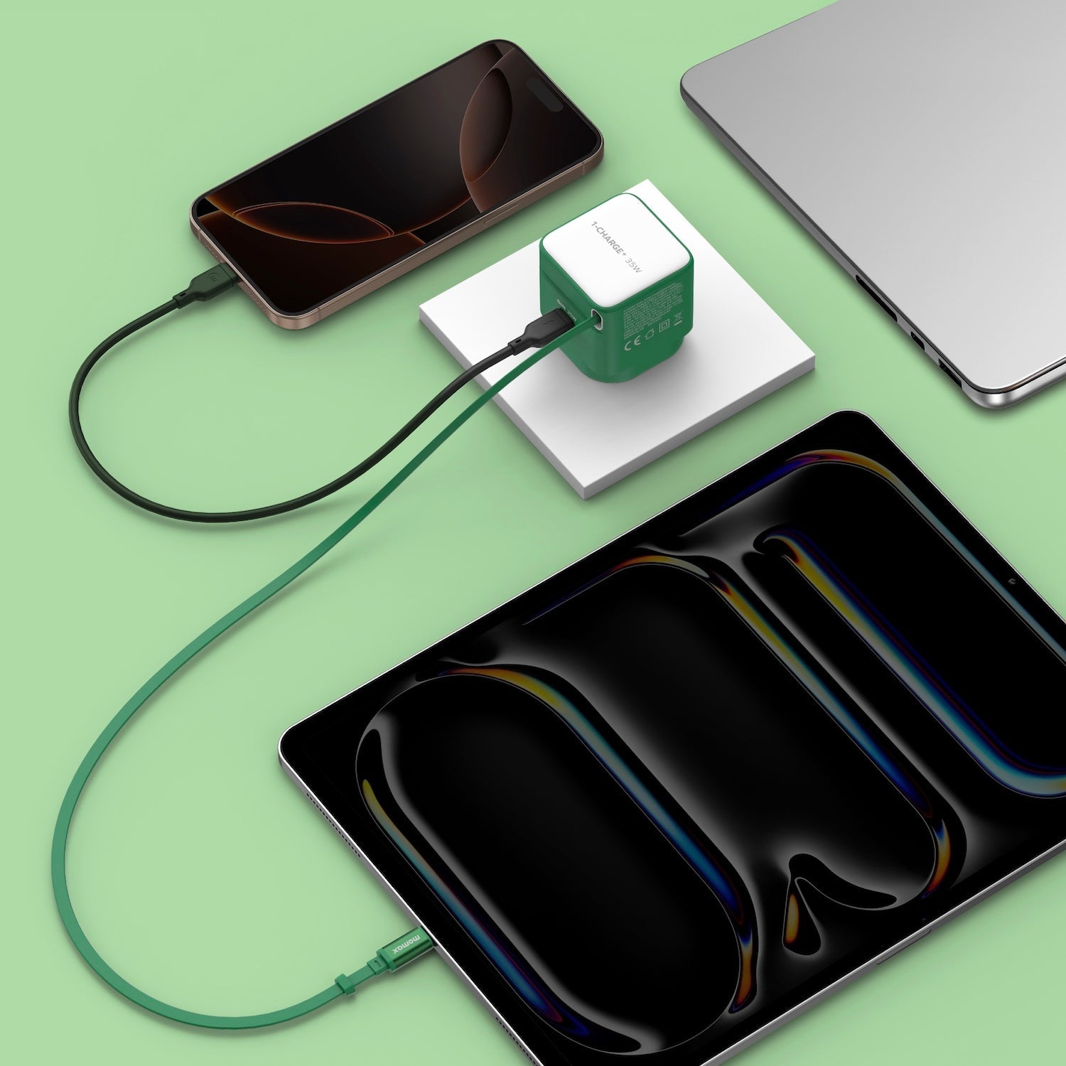 Momax UM76 Compact 65W GaN Charger with Built-in USB-C Cable for Laptop & Mobile Devices