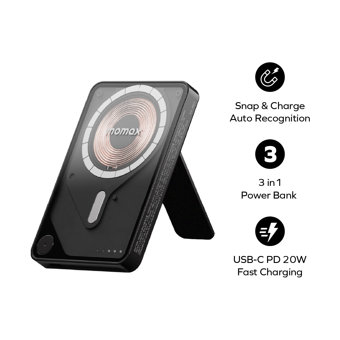 [CCC Certified] Momax IP131 1-Power X Pro Magnetic Wireless Power Bank 5000mAh With Built-In USB-C Cable