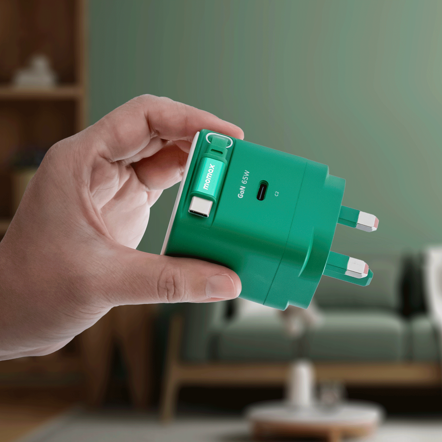 Momax UM76 Compact 65W GaN Charger with Built-in USB-C Cable for Laptop & Mobile Devices