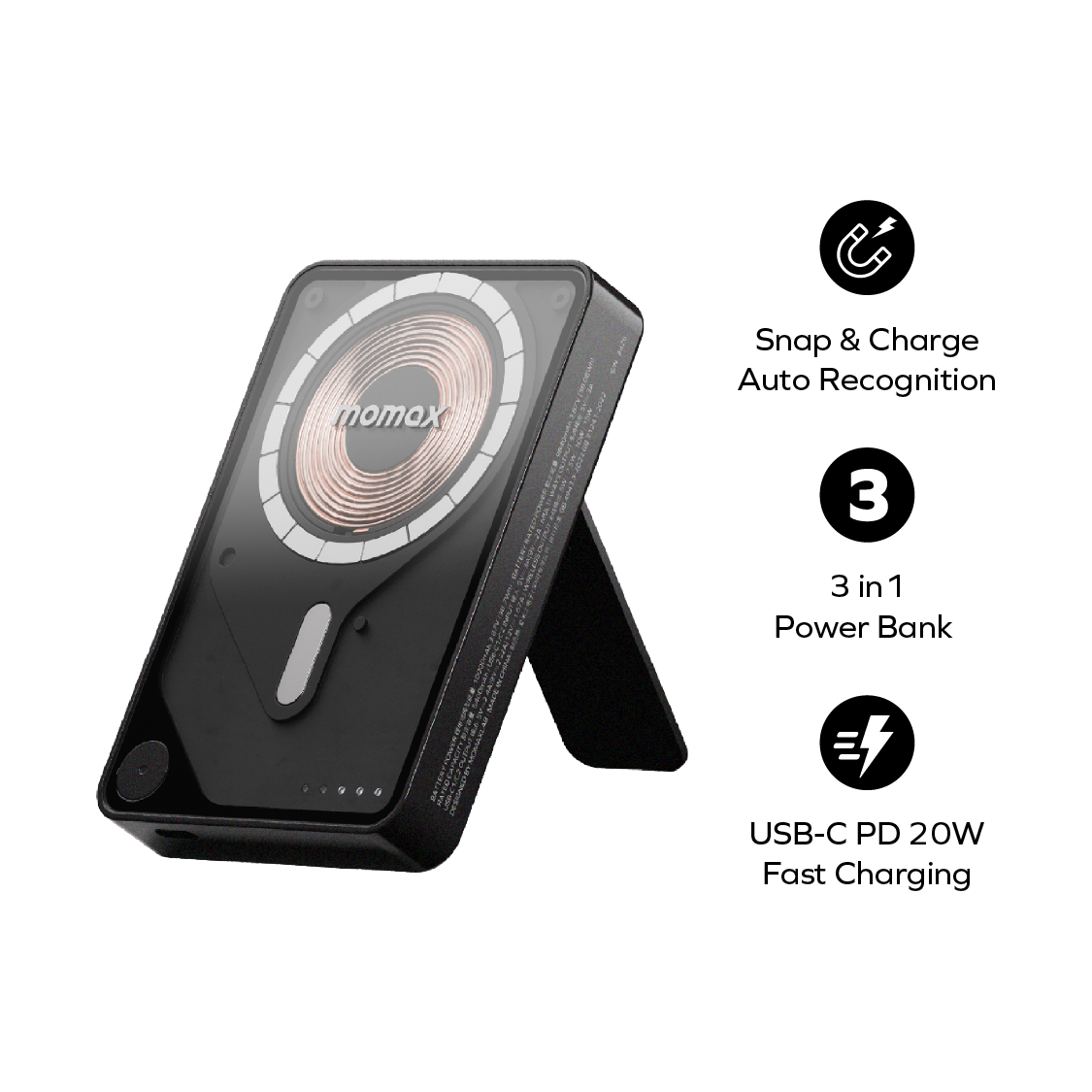 [CCC Certified] Momax IP132 1-Power X Pro+ Magnetic Wireless Power Bank 10000mAh With Built-In USB-C Cable