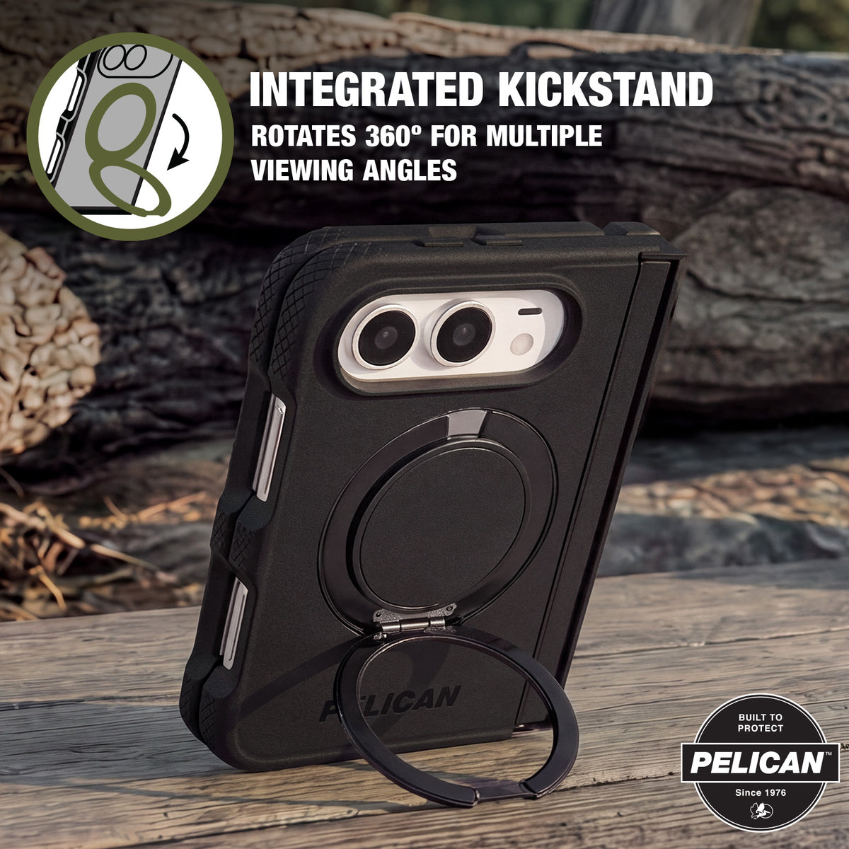 Pelican iPhone Duo Protector MagSafe Case with 360° Metal Kickstand - Black