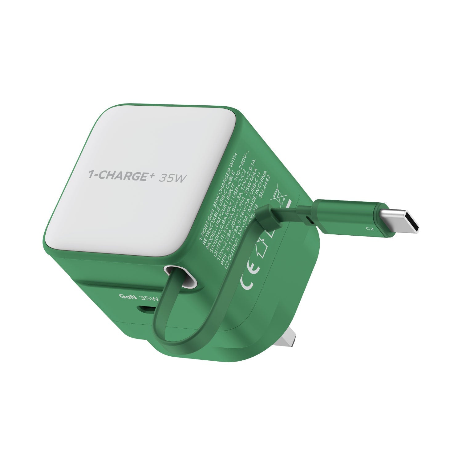 Momax UM72 Compact 35W GaN Charger with Built-in USB-C Cable for Macbook Air & Mobile Devices