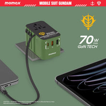 Load image into Gallery viewer, [Mobile Suit Gundam - Limited Edition] Momax UA18 1-World+ 70W 3-Port Travel GaN Charger with Built-in USB-C Cable
