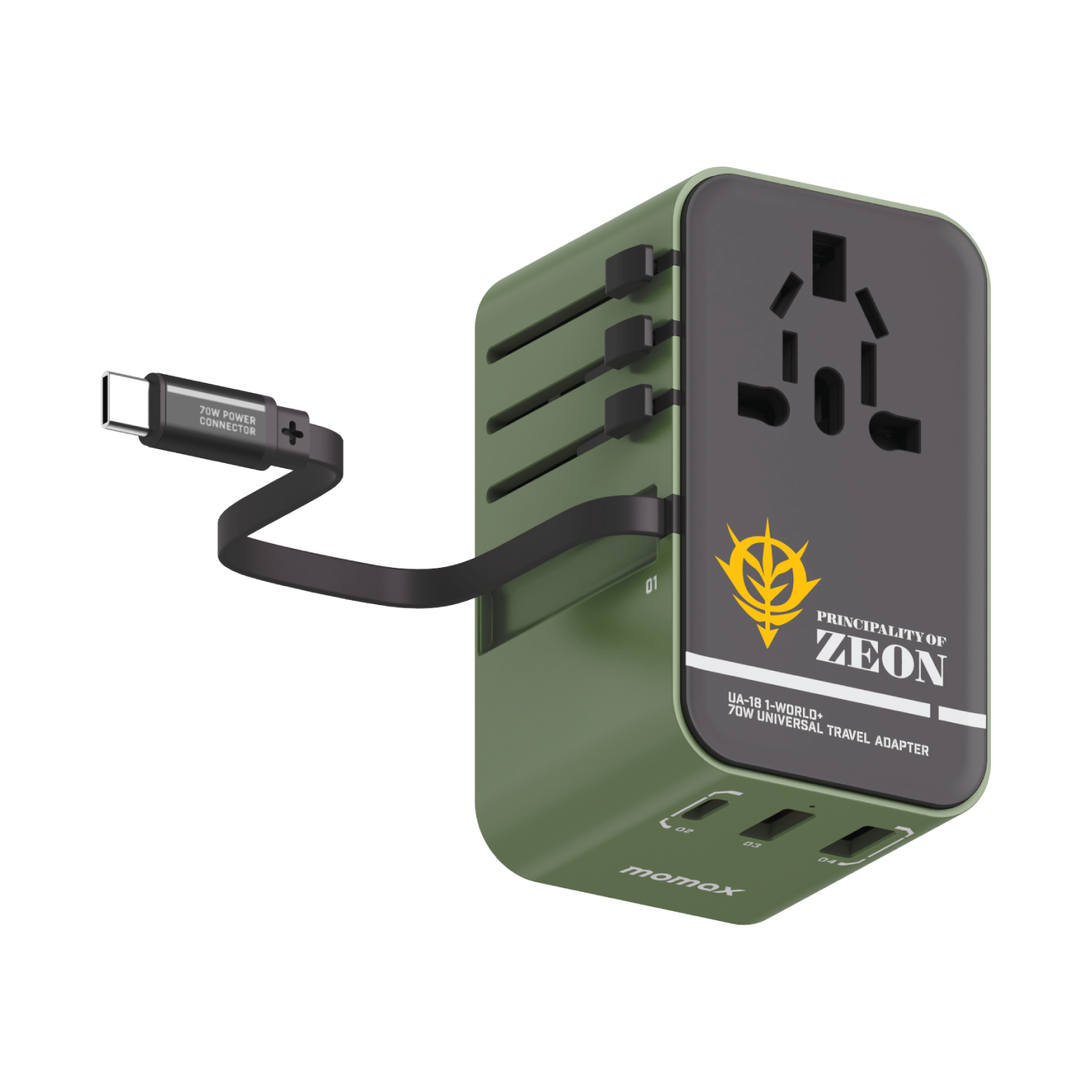 [Mobile Suit Gundam - Limited Edition] Momax UA18 1-World+ 70W 3-Port Travel GaN Charger with Built-in USB-C Cable