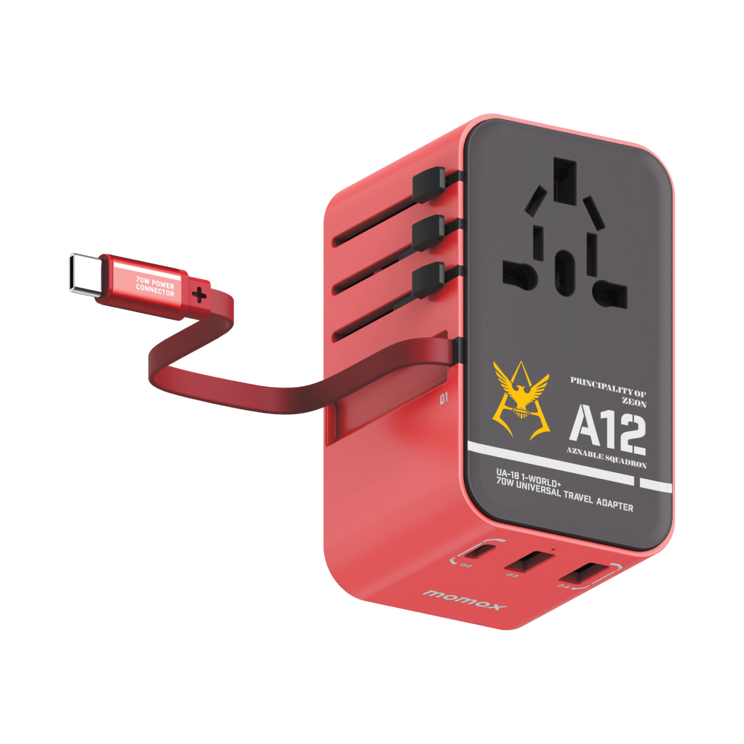 [Mobile Suit Gundam - Limited Edition] Momax UA18 1-World+ 70W 3-Port Travel GaN Charger with Built-in USB-C Cable