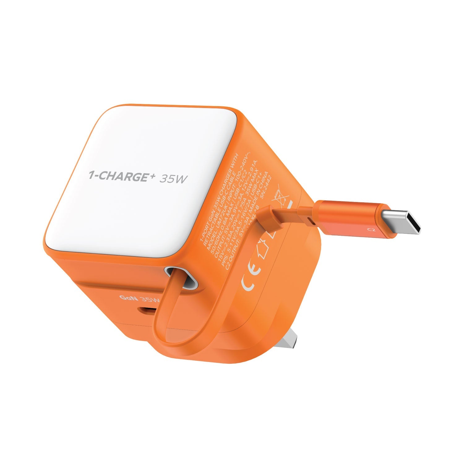 Momax UM72 Compact 35W GaN Charger with Built-in USB-C Cable for Macbook Air & Mobile Devices