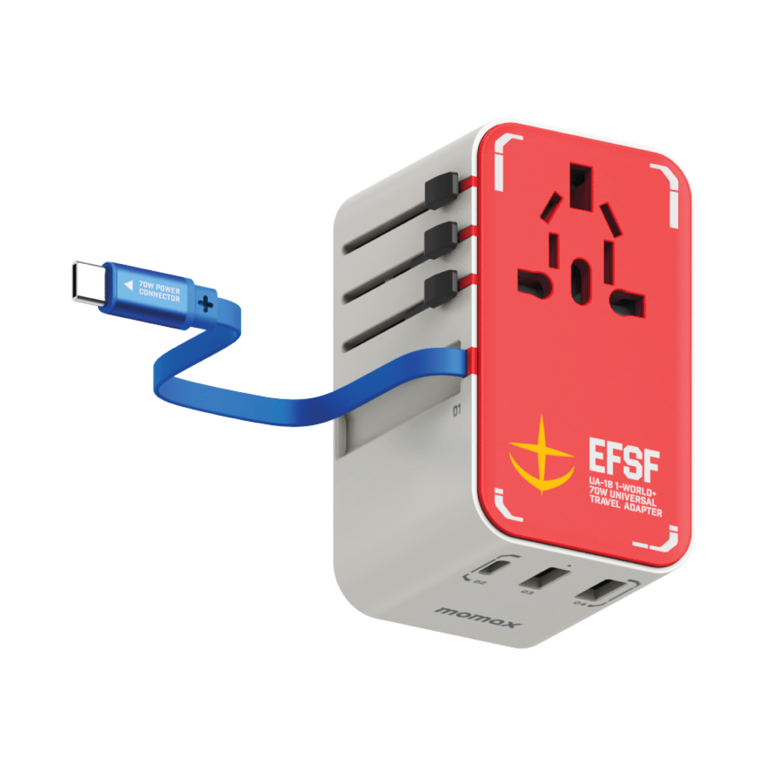 [Mobile Suit Gundam - Limited Edition] Momax UA18 1-World+ 70W 3-Port Travel GaN Charger with Built-in USB-C Cable