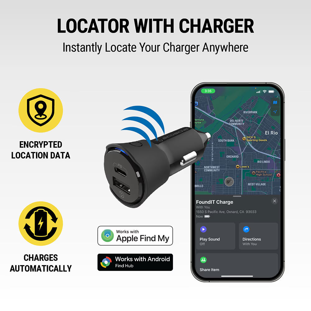 Scosche FOUNDIT CHARGE - Car Charger w/ locator [works with Apple Find My & Find Hub]