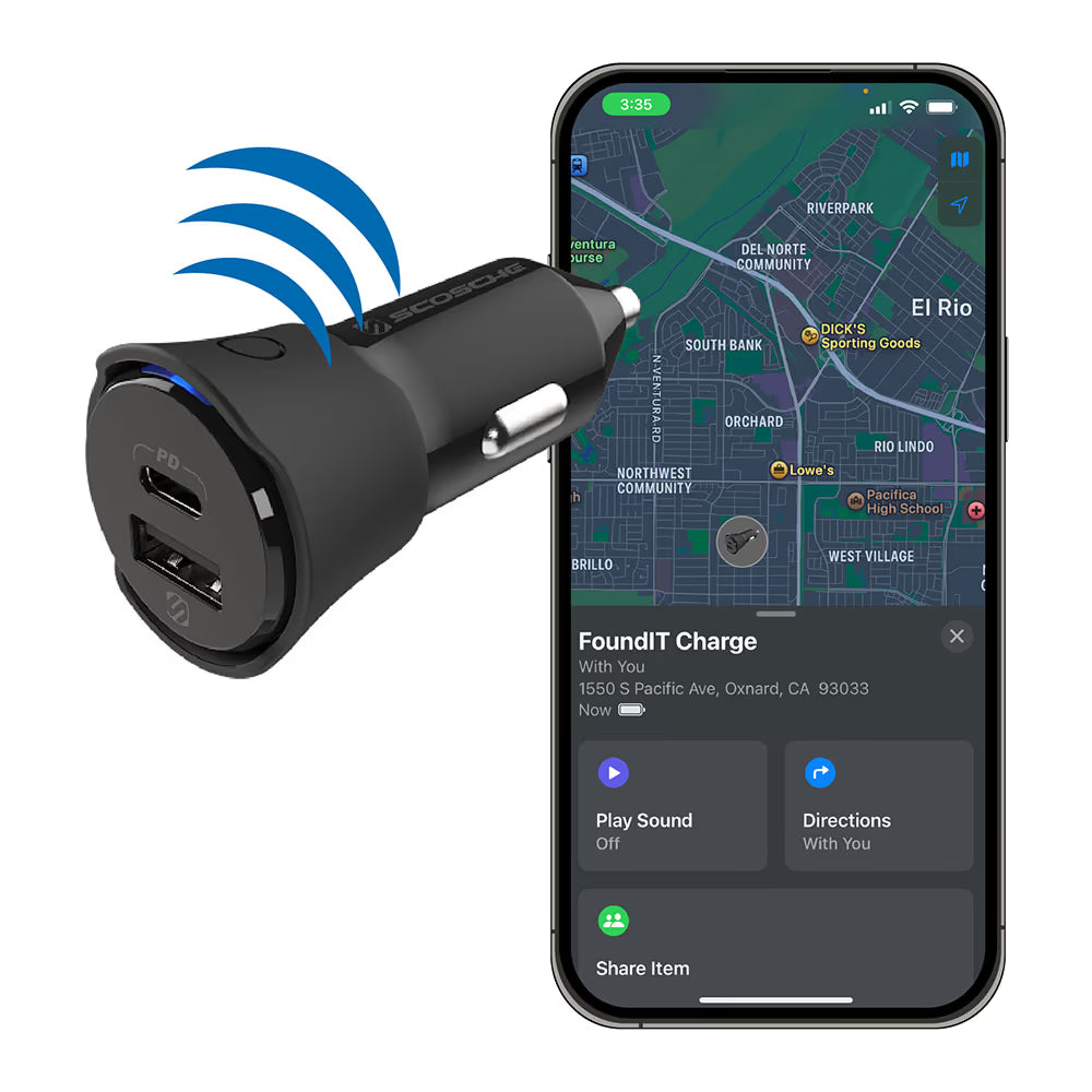 Scosche FOUNDIT CHARGE - Car Charger w/ locator [works with Apple Find My & Find Hub]
