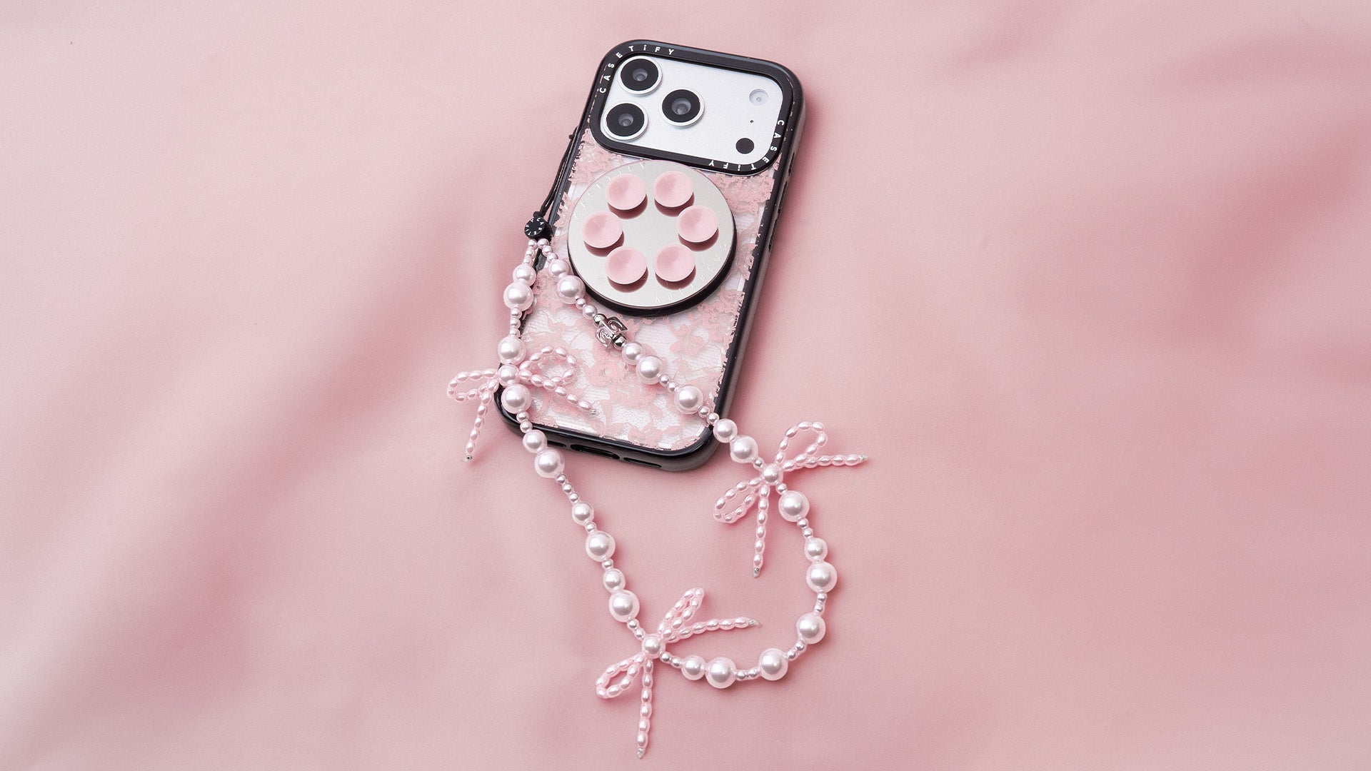 CASETiFY Magsafe Snappy Snap and Stick Mirror Grip Stand - Primrose Pink