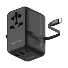 Load image into Gallery viewer, Momax UA20 1-World+ 25W 3-Port AC Travel Adapter w/ Built-in USB-C Cable
