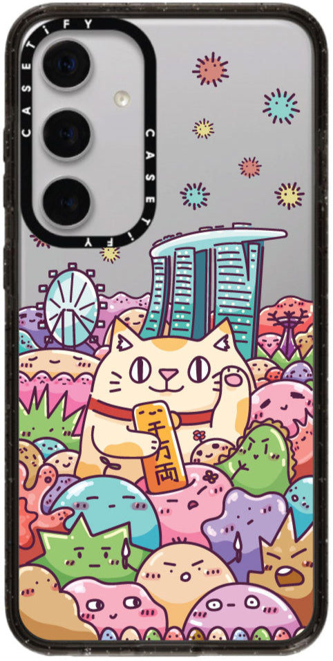 CASETiFY Magsafe Impact Case for S25 Plus - Huat Cat Skyline Clear Black