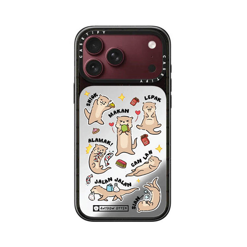 CASETiFY Magsafe Mirror Case for iPhone 18 / 17 Series - Anyhow Otter Stickers Silver On Black