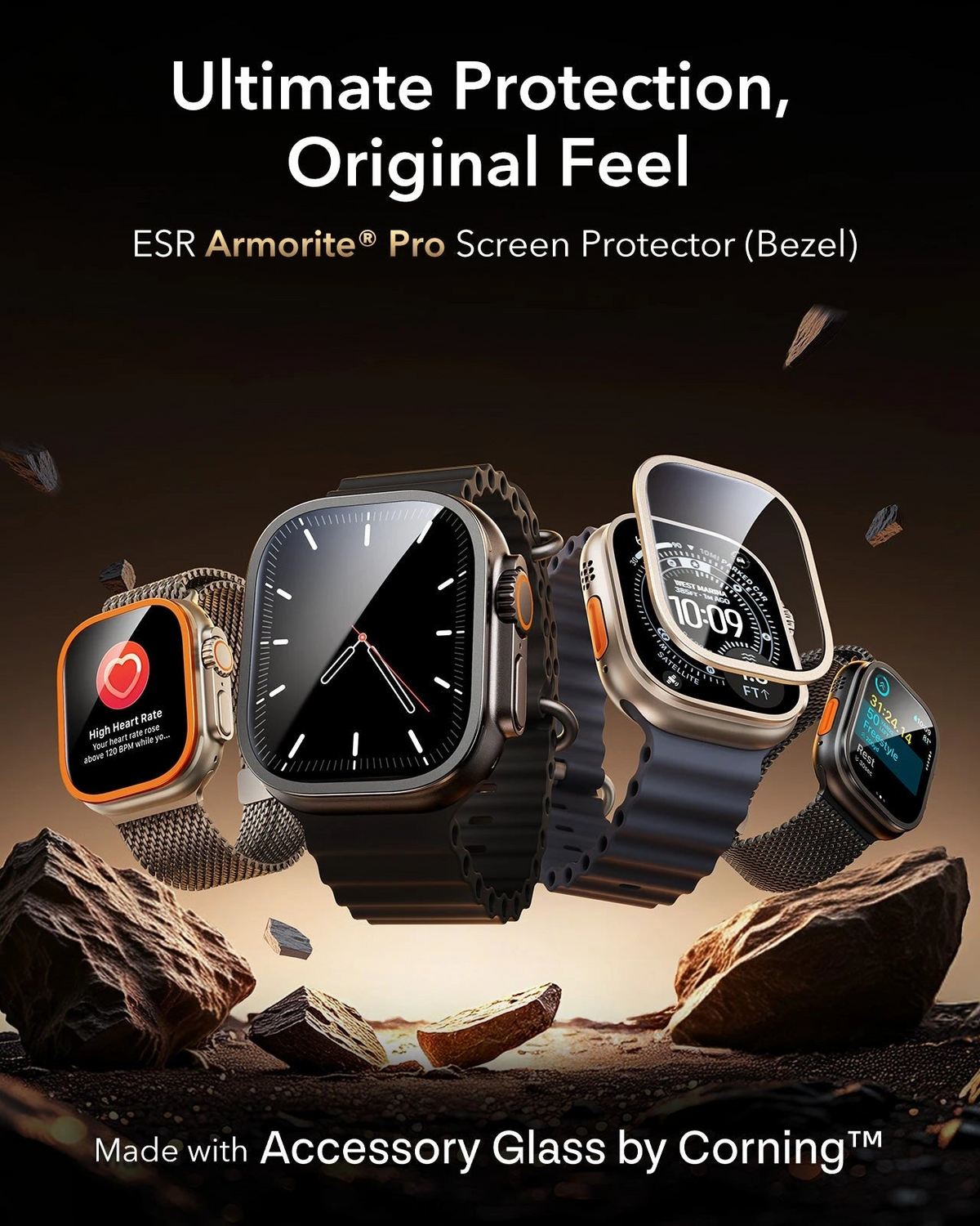 ESR Apple Watch Ultra 49mm Armorite® Pro Tempered Glass (2pcs Pack) - For Apple Watch Ultra 3/ Ultra 2/ Ultra (49mm)