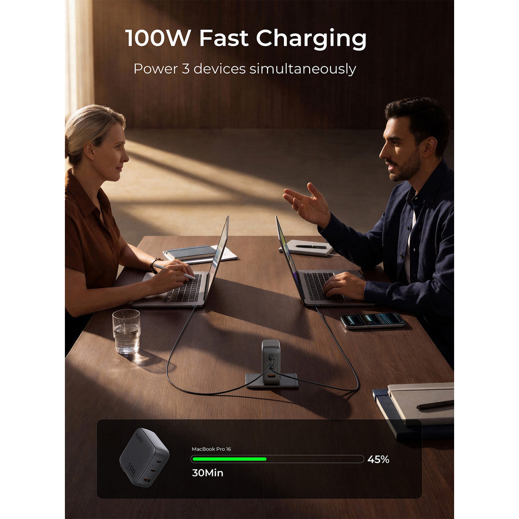 Aukey PA-B9 Nova PinS 100W GaN Wall Charger Smart Display EU UK US TH Interchangeable Plugs
