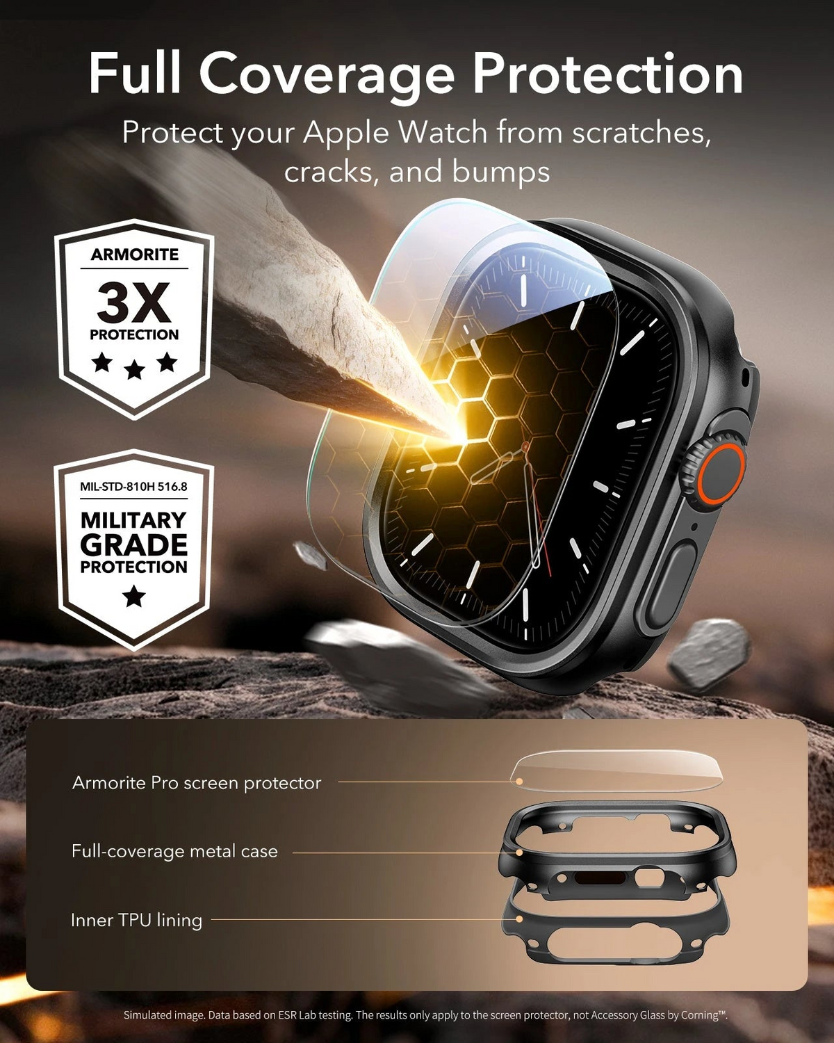 ESR Apple Watch Ultra 3 (49mm) Armorite Pro Protection Set (1 Case + 2 Tempered Glass)