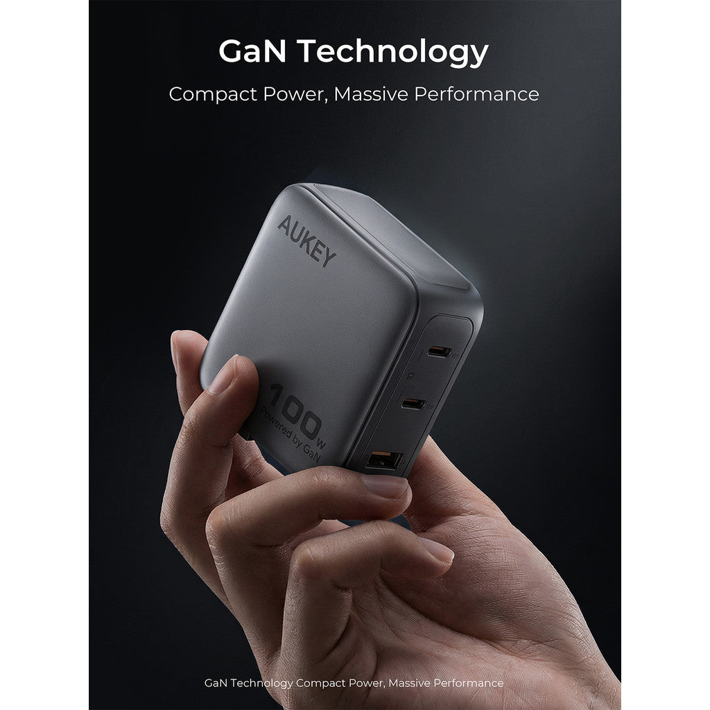 Aukey PA-B9 Nova PinS 100W GaN Wall Charger Smart Display EU UK US TH Interchangeable Plugs