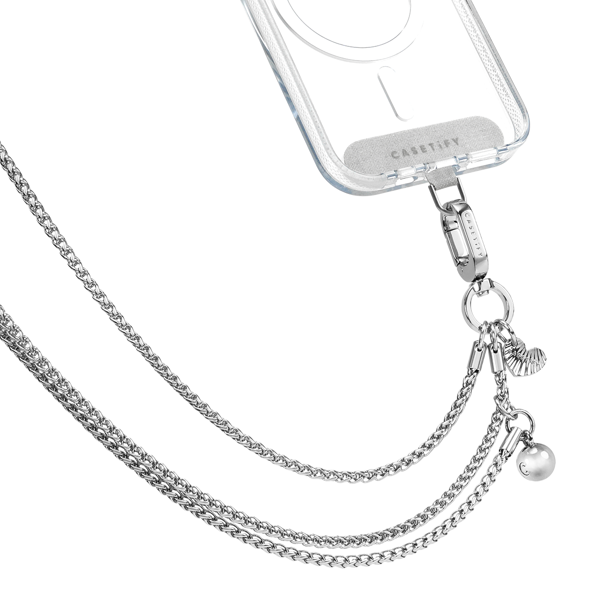 CASETiFY Cross Body Metal Heart Chain Phone Strap - Silver