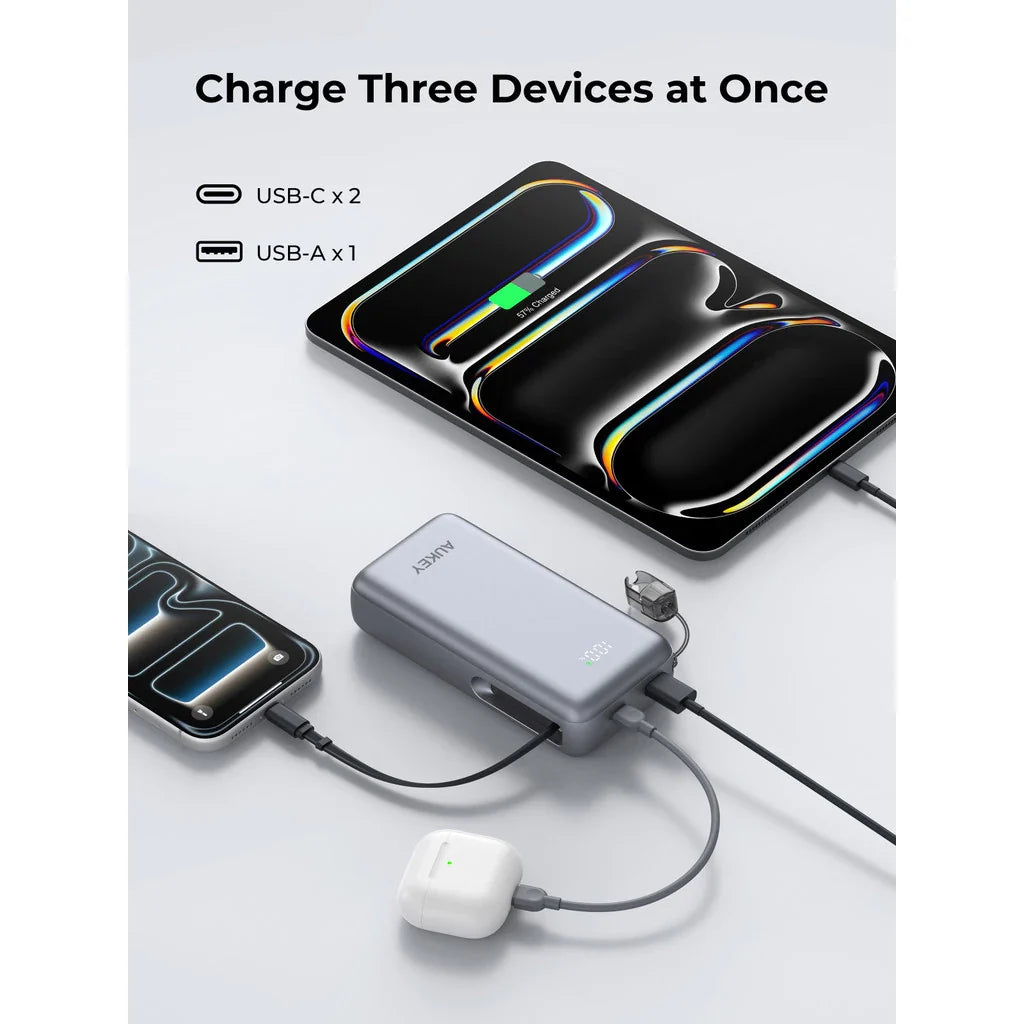 Aukey PB-Y94 Swivel Det 20000mAh 65W Fast Charging Power Bank with Detachable Cable