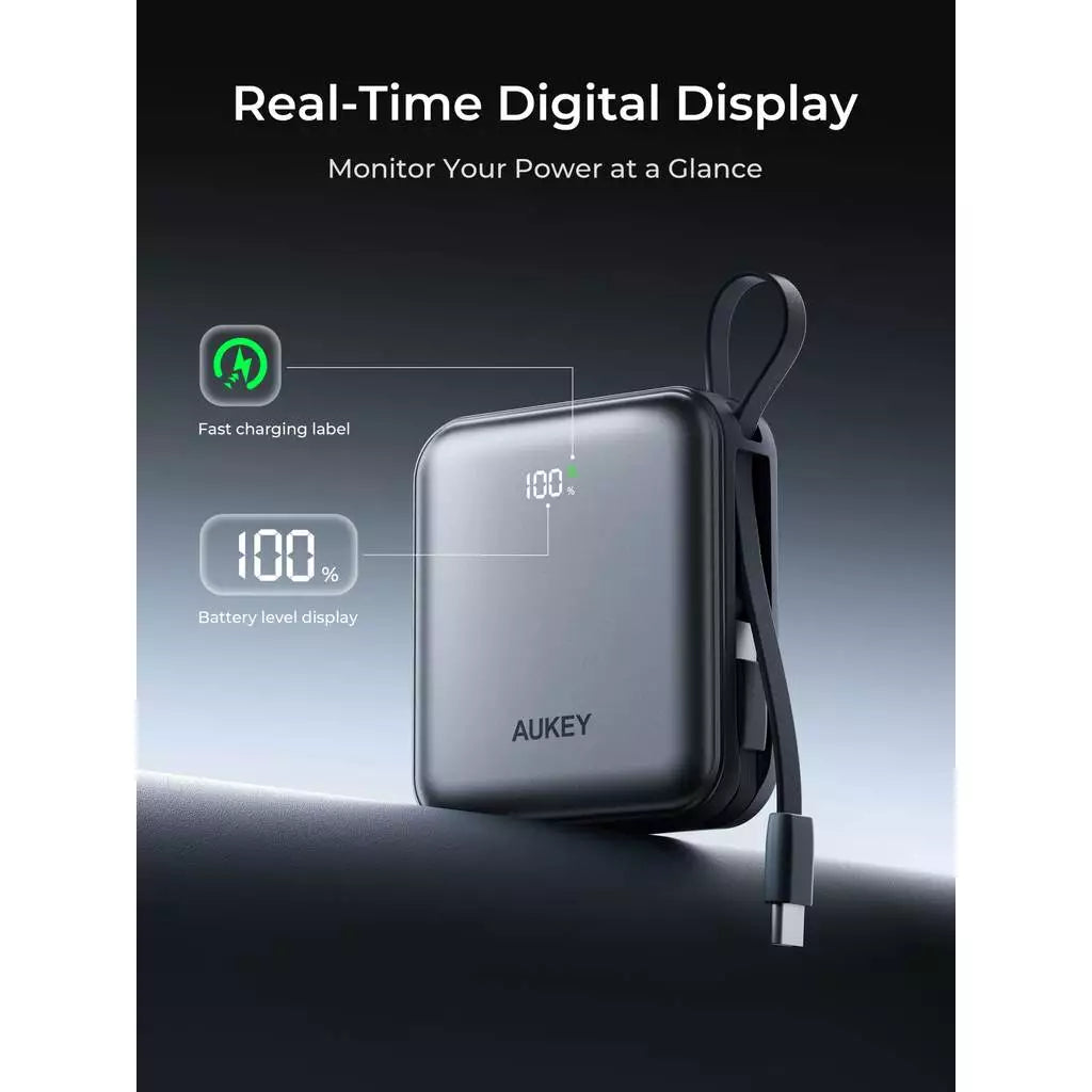 Aukey PB-Y91 Swivel Mini 10000 mAh Power Bank with Dual Built-in USB-C Cables