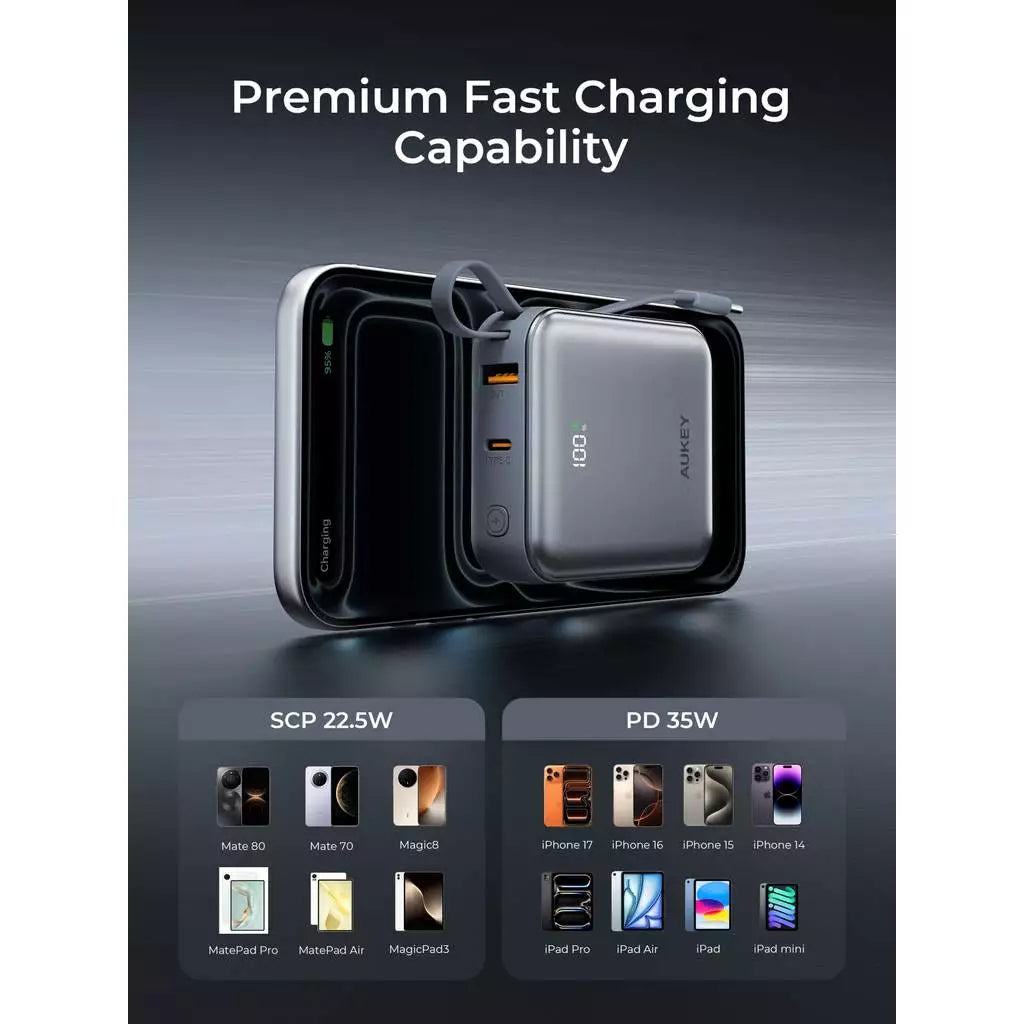 Aukey PB-Y91 Swivel Mini 10000 mAh Power Bank with Dual Built-in USB-C Cables