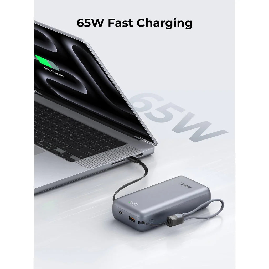 Aukey PB-Y94 Swivel Det 20000mAh 65W Fast Charging Power Bank with Detachable Cable